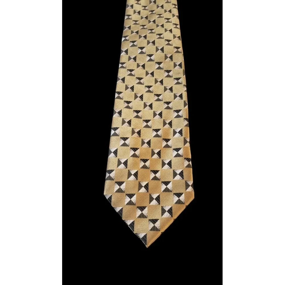 Alexander Julian Colours‎ Mens Gold, Black, Silver Geometric Polyester Neck Tie